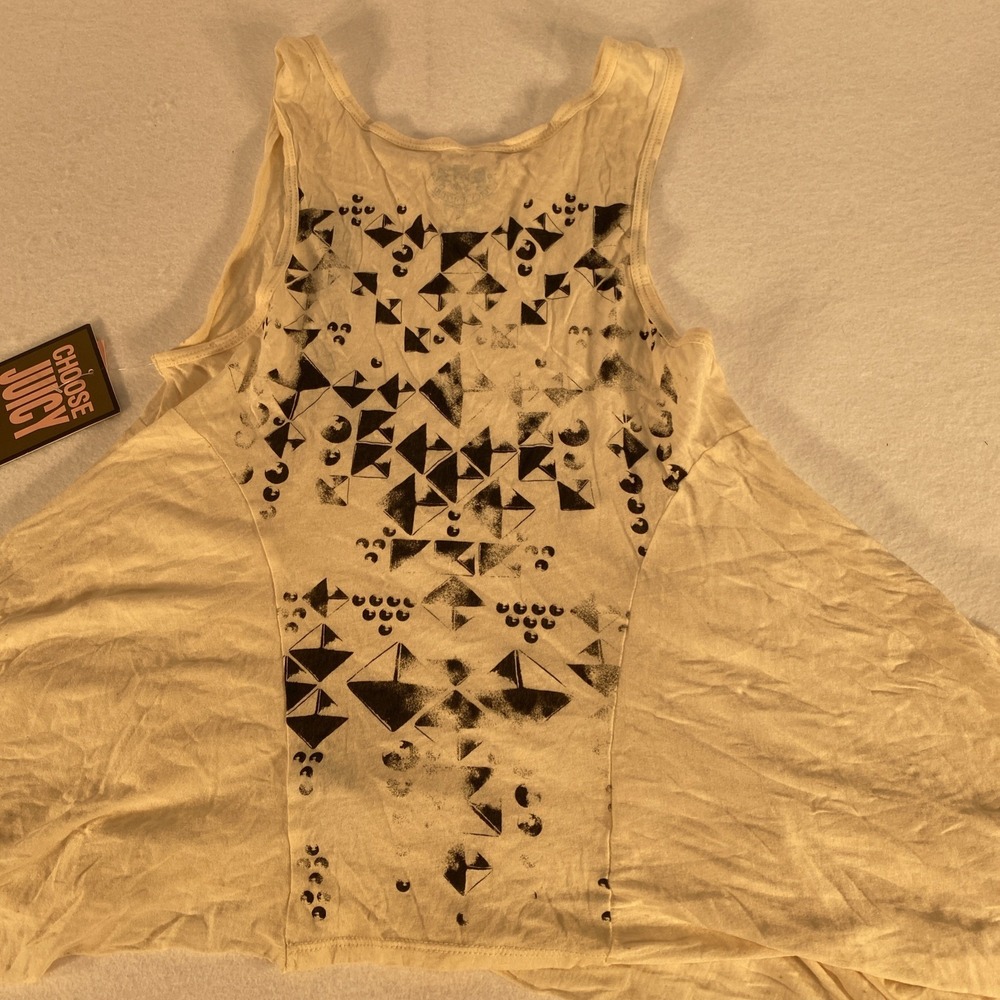 Juicy Couture Coconut Draped Hem Tank Top Small NWT Geometric Y2K Boho Festival - Picture 6 of 7